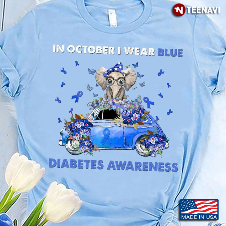 In October I Wear Blue Diabetes Awareness Elephant On Blue Car
