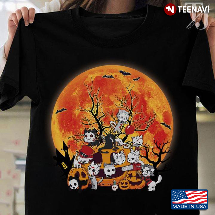 Horror Movies Cat Characters Pumpkin Tree Funny Halloween