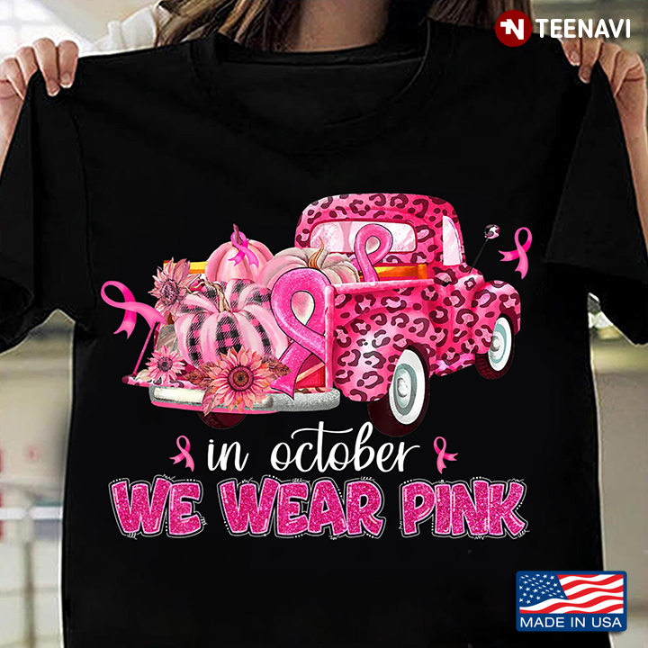 In October We Wear Pink Leopard Car Breast Cancer Warrior Gift