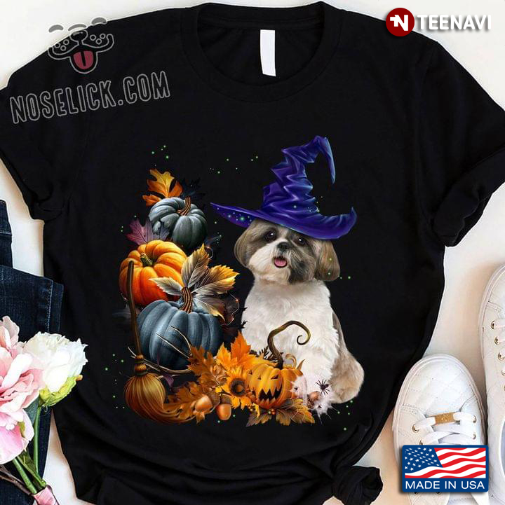 Cute Halloween Shih Tzu Dog Witch Pumpkin Jack O Lantern