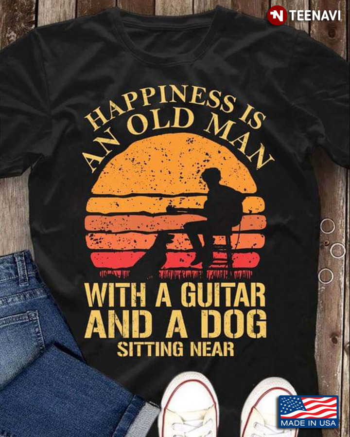 Happiness is A Man With A Guitar and A Dog Sitting Near Cute Puppy