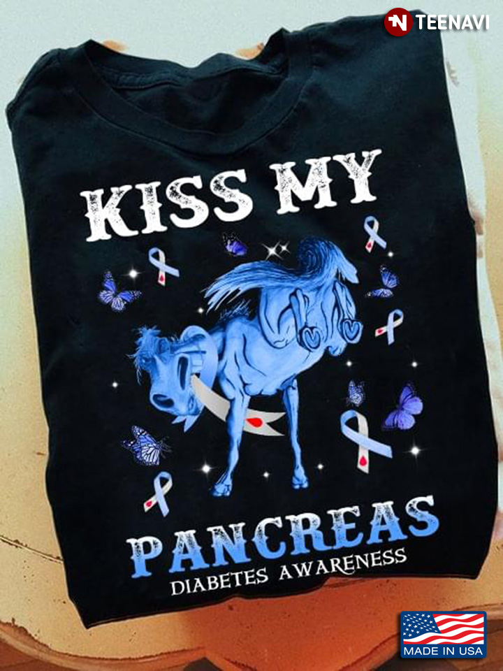 Kiss My Pancreas Diabetes Awareness Horse And Grey Blue Ribbons