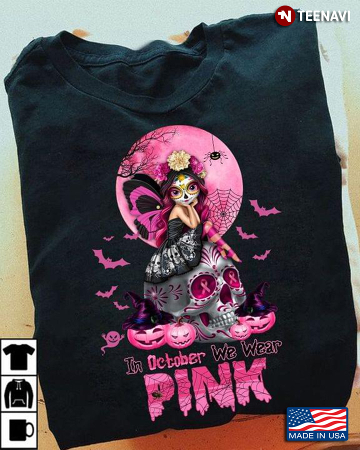 Sally In October We Wear Pink Breast Cancer Halloween Black Version