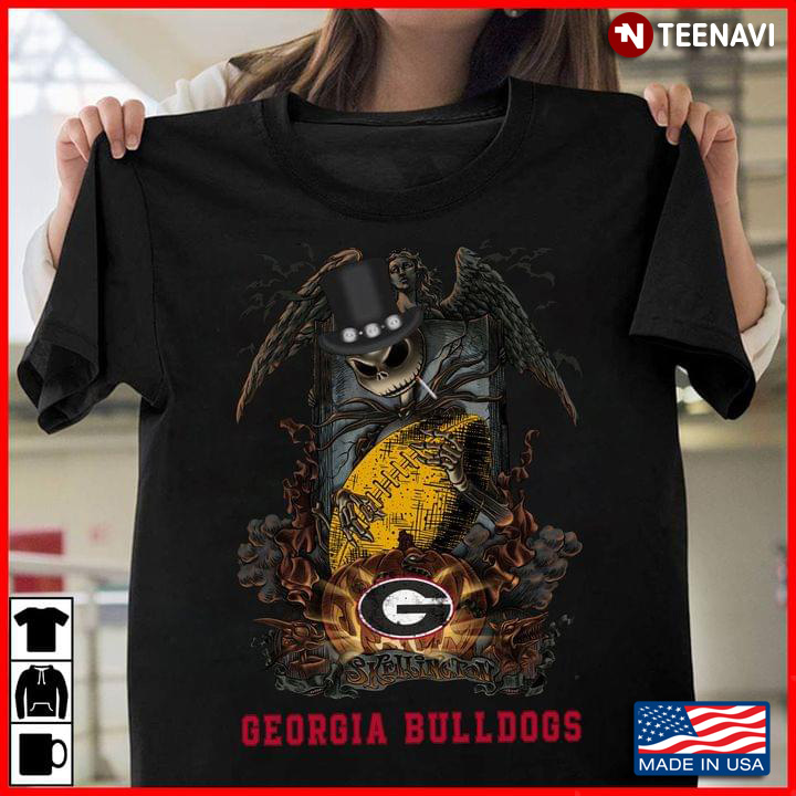 Jack Skellington Hug Georgia Bulldogs Football Angel Happy Halloween T-Shirt