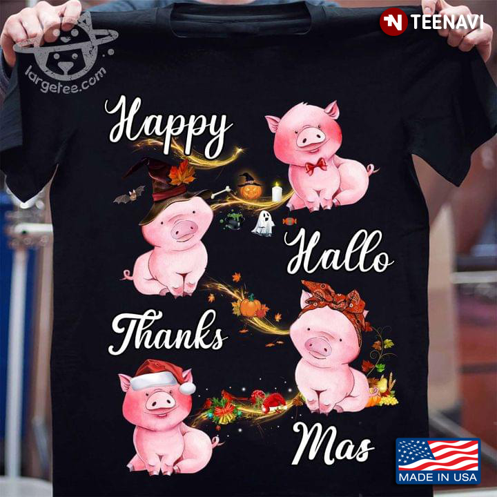 Cute Pigs Happy Hallothanksmas Halloween Thanksgiving Xmas