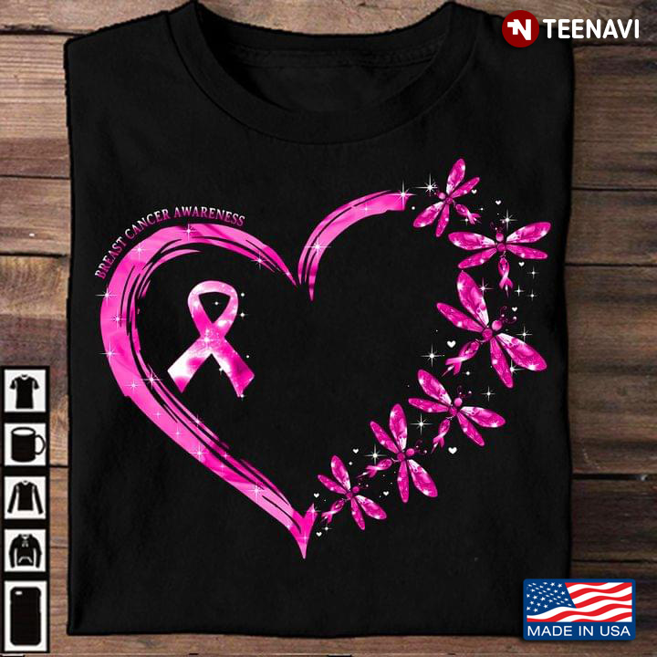 Dragonfly Heart Breast Cancer Awareness T-Shirt - TeeNavi