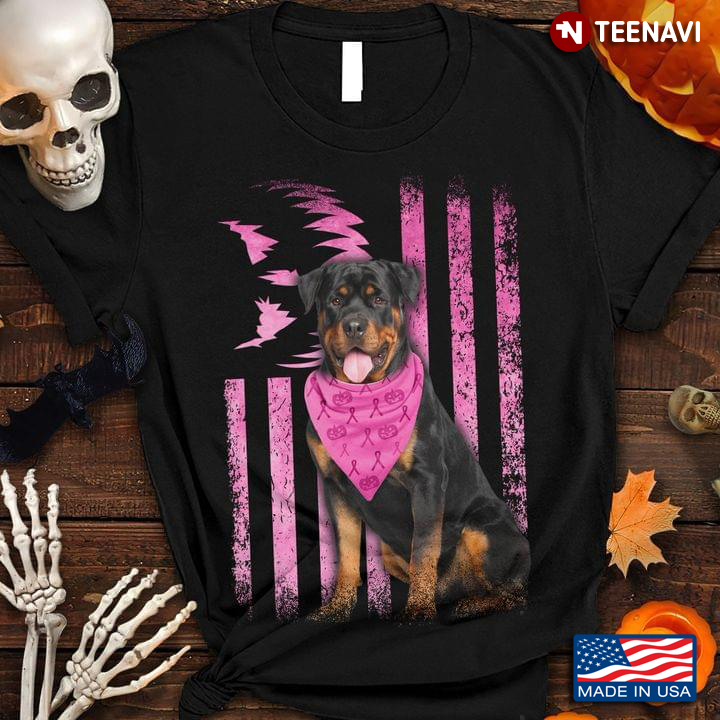Cool Rottweiler With Pink American Flag Breast Cancer Awareness