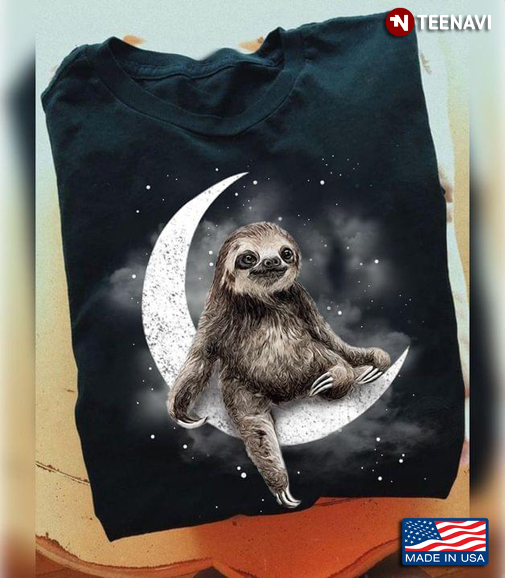 Funny Sloth Sitting On Moon Happy Halloween