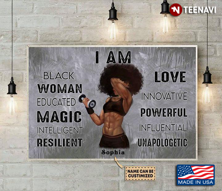 Vintage Customized Name Black Girl Lifting Dumbbell I Am Black Woman Educated Magic Intelligent Resilient Love