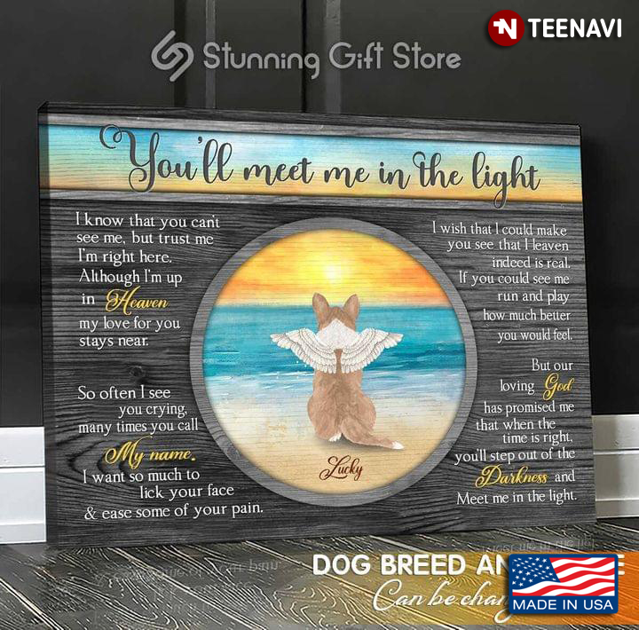Vintage Customized Dog Breed & Name Dog With Angel Wings From Behind You’ll Meet Me In The Light