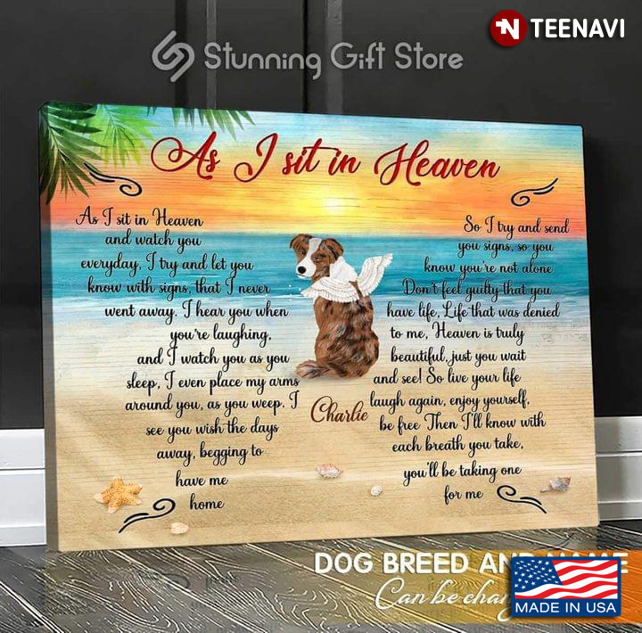 Vintage Customized Dog Breed & Name Dog With Angel Wings Looking Back As I Sit In Heaven