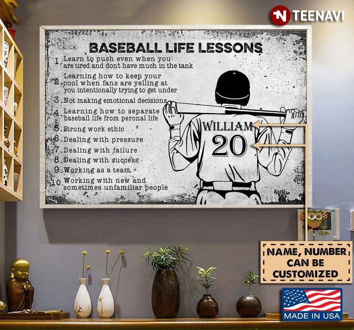 Vintage Customized Name & Number Baseball Player With Bat Baseball Life Lessons