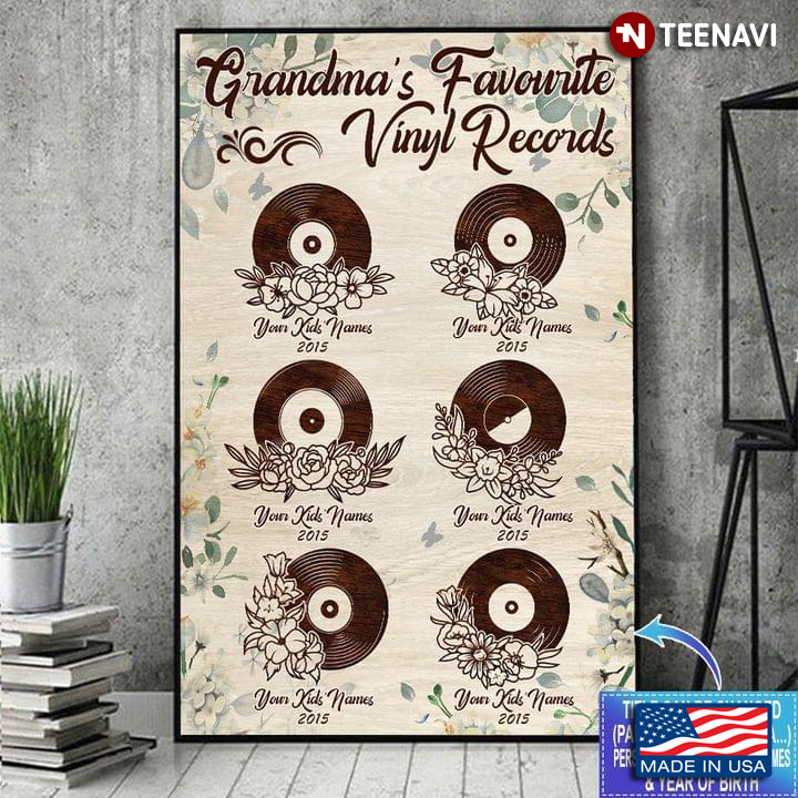 Vintage Floral Theme Customized Kid's Name Grandma's Favourite Vinyl Records