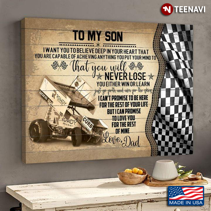 Vintage World Of Outlaws Sprint Car Racing Black & White Checkered Racing Flag Dad & Son To My Son I Want You To Believe Deep In Your Heart