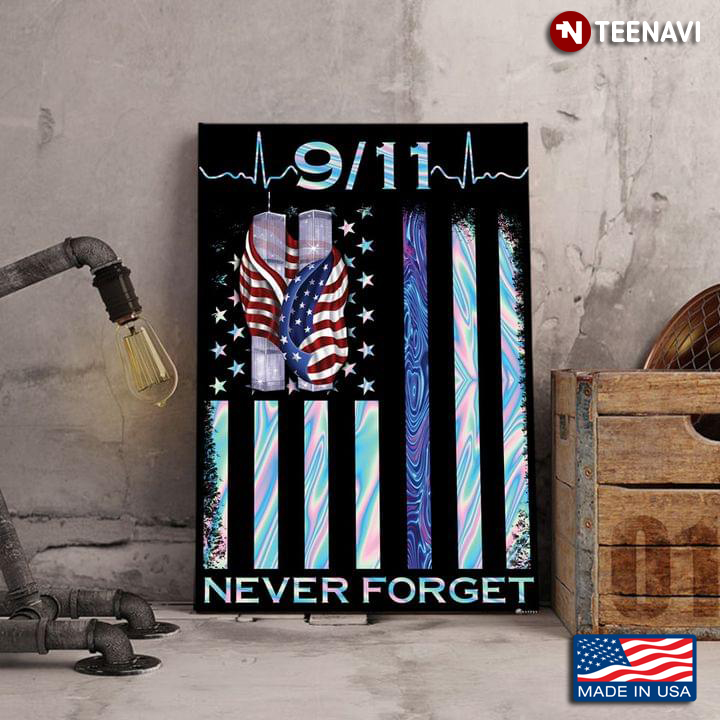 Vintage American Flags And Twin Towers Never Forget 9/11/2001