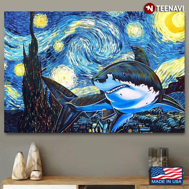 Shark In The Starry Night Vincent Van Gogh