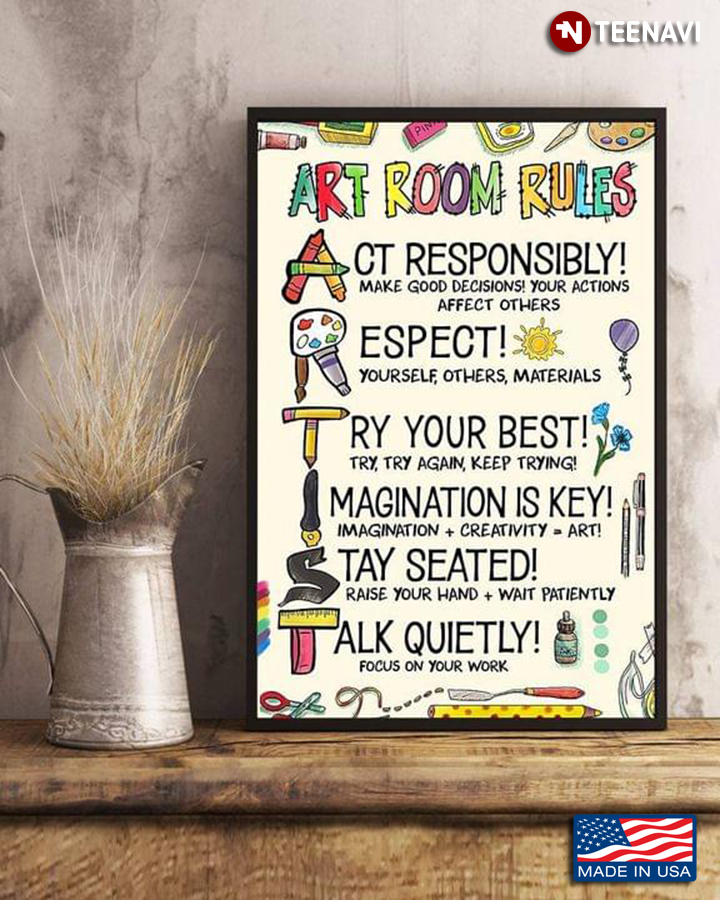 Cute Theme Art Room Rules Act Responsibly Respect Try Your Best Imagination Is Key Stay Seated Talk Quietly
