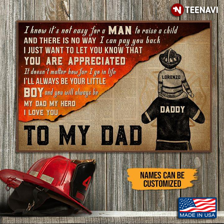 Vintage Book Page Theme Firefighters Dad & Son To My Dad I Know It’s Not Easy For A Man To Raise A Child