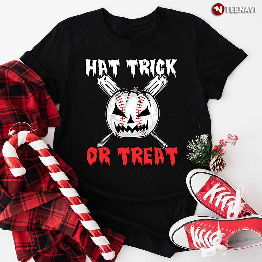 Hat Trick Or Treat  Baseball Halloween T-Shirt