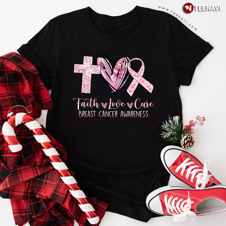 Faith Hope Cure Breast Cancer Awareness T-Shirt