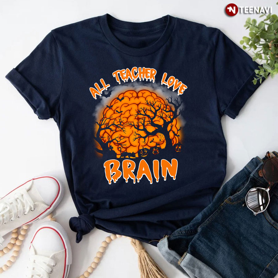 All Teacher Love Brain Halloween Pumpkin T-Shirt