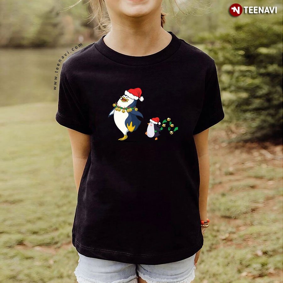 Funny Penguins With Santa Hats for Christmas T-Shirt