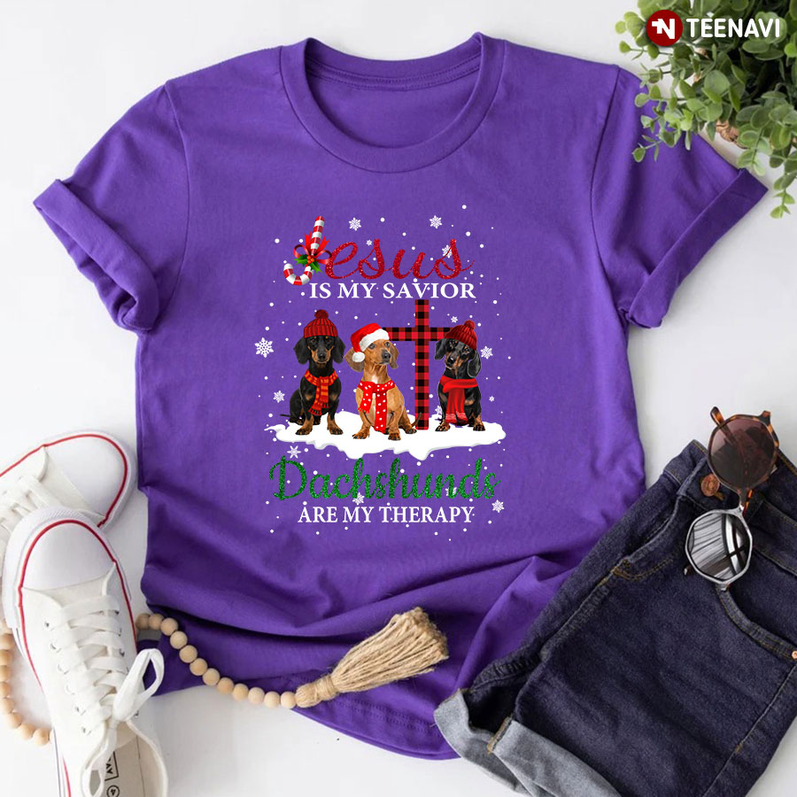 Jesus Is My Savior Dachshunds Are My Therapy for Christmas T-Shirt