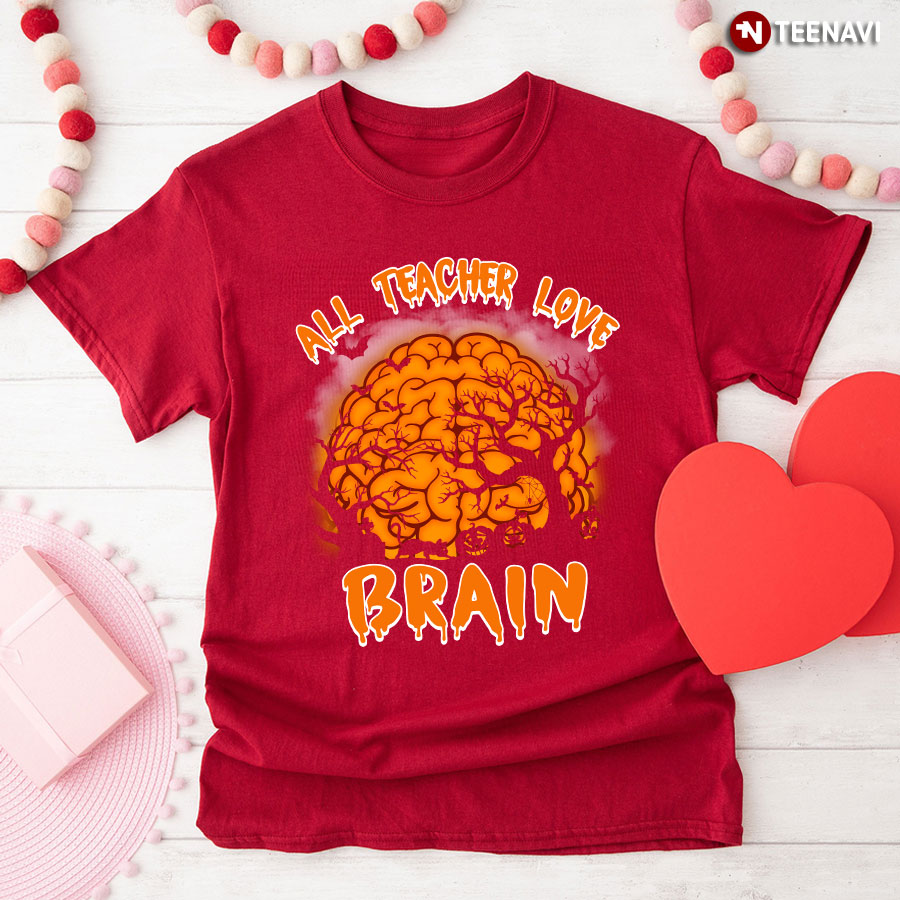 All Teacher Love Brain Halloween Pumpkin T-Shirt