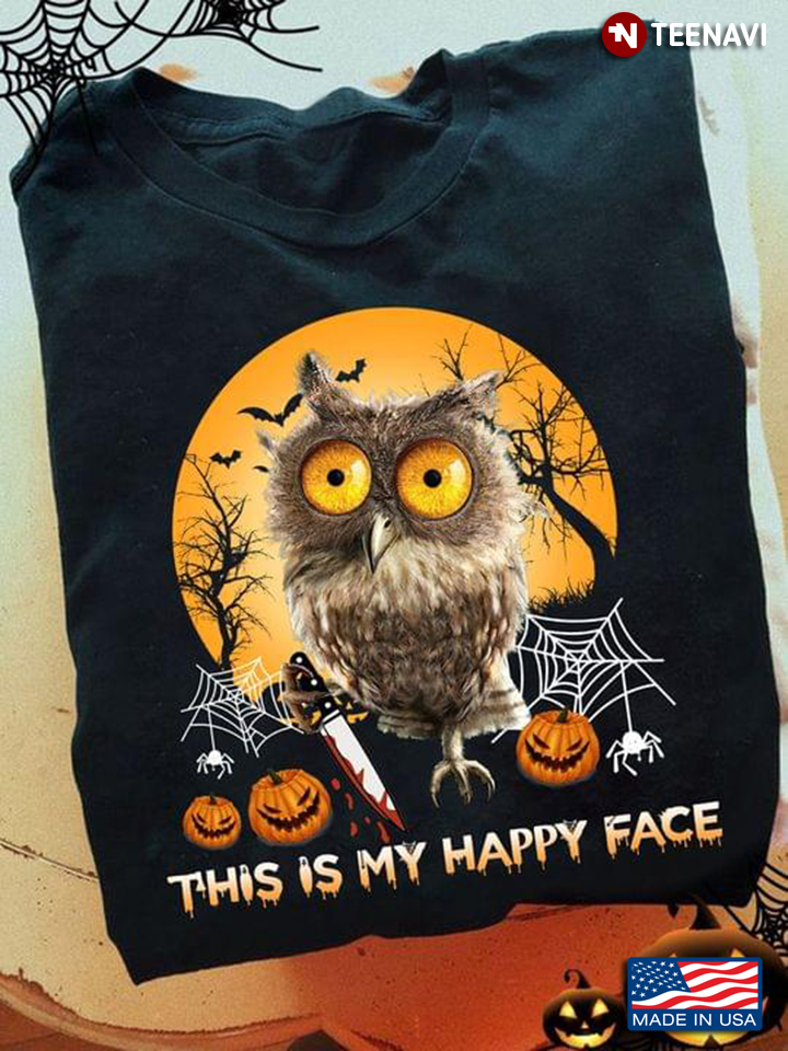 This Is My Happy Face  Owl  Halloween Pumpkin