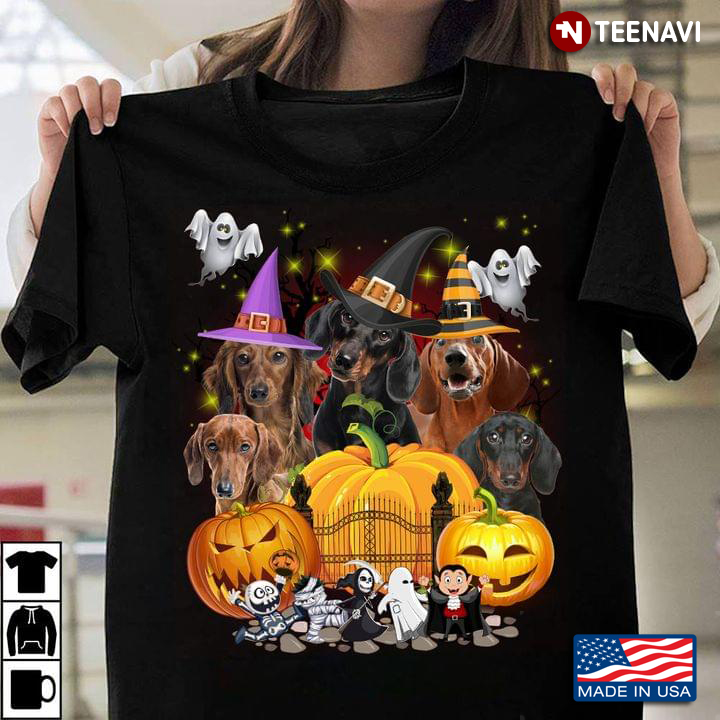 Dachshunds Pumpkin Halloween Boo Zombies T-Shirt