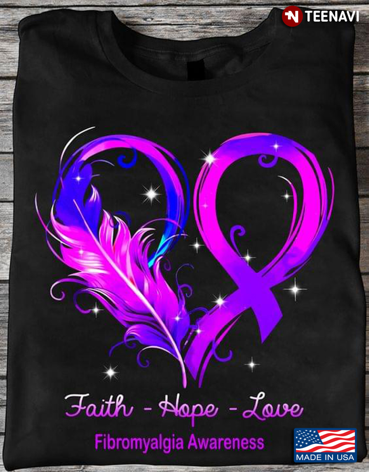 Faith Hope Love Fibromyalgia Awareness Feather Heart