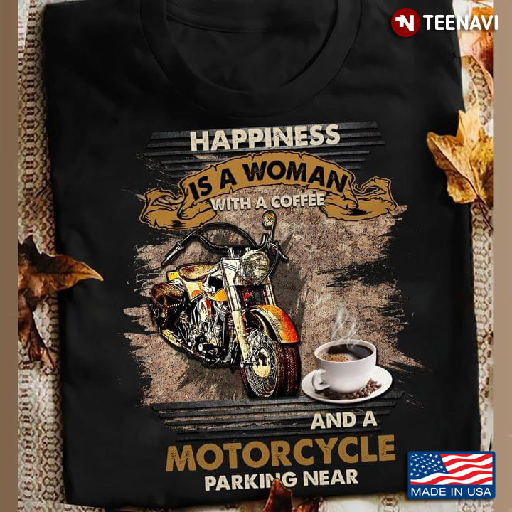 Happiness With A Coffee And A Motorcycle Parking Near