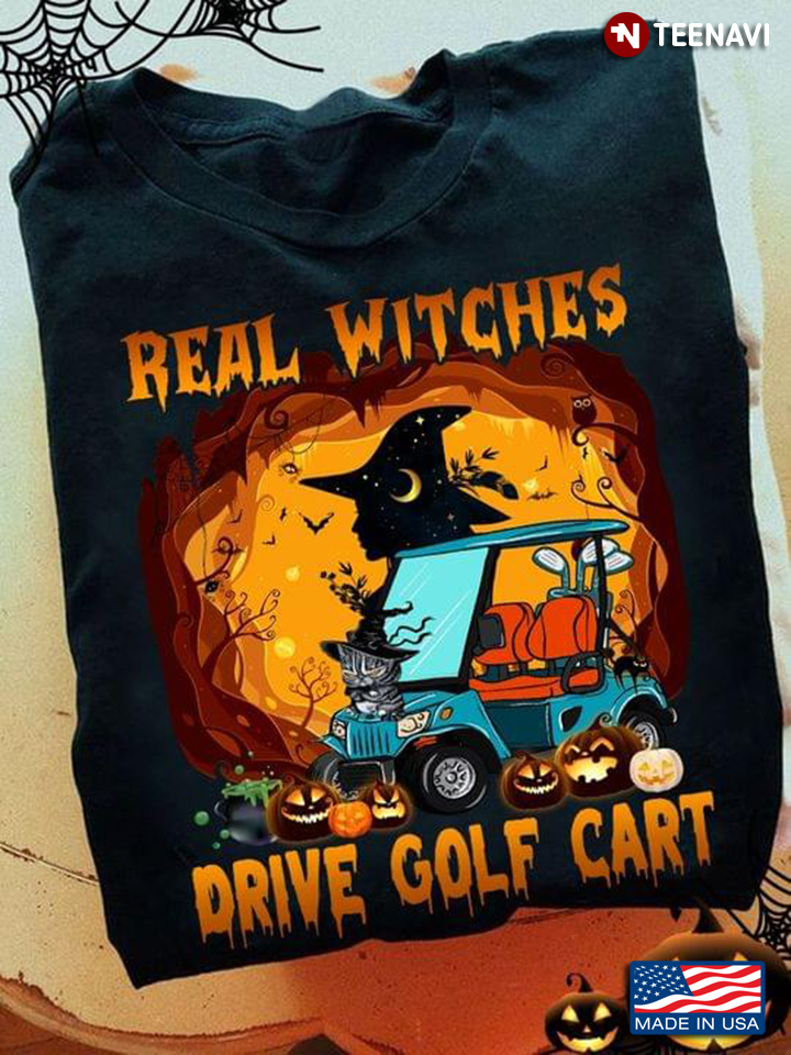 Real Witches Drive Golf Cart  Halloween Pumpkin For Golf Cart Lovers