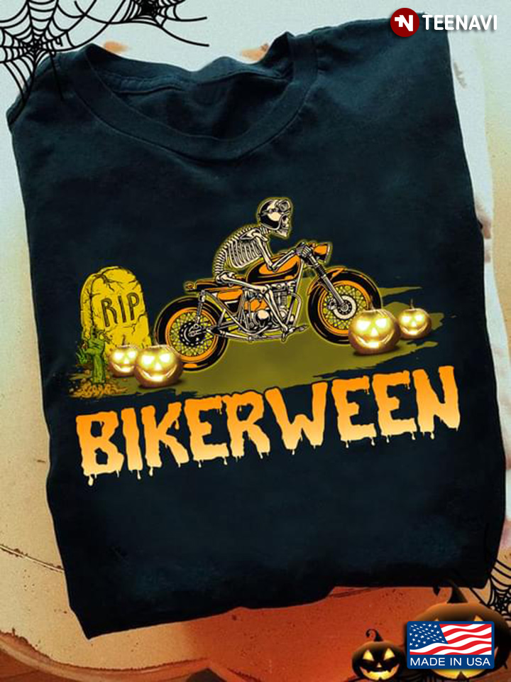 Bikerween Skeleton Riding Motorbike Pumpkin For Halloween
