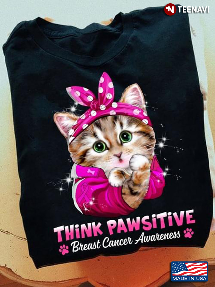 Think Pawsitive Breast Cancer Awarenenss Cute Cat