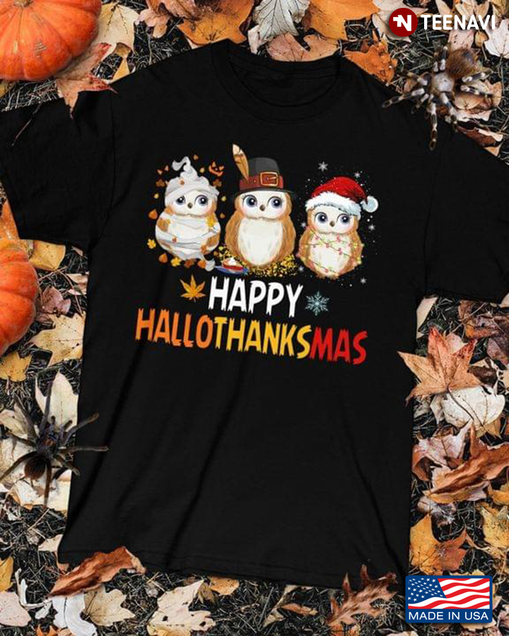 Happy HalloThanksMas Owl Halloween Thanksgiving Christmas