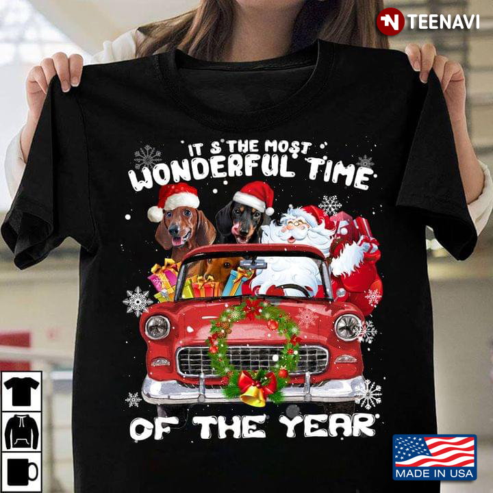 It's The Most Wonderful Time Of The Year  Dachshund Santa Driving Car  Christmas