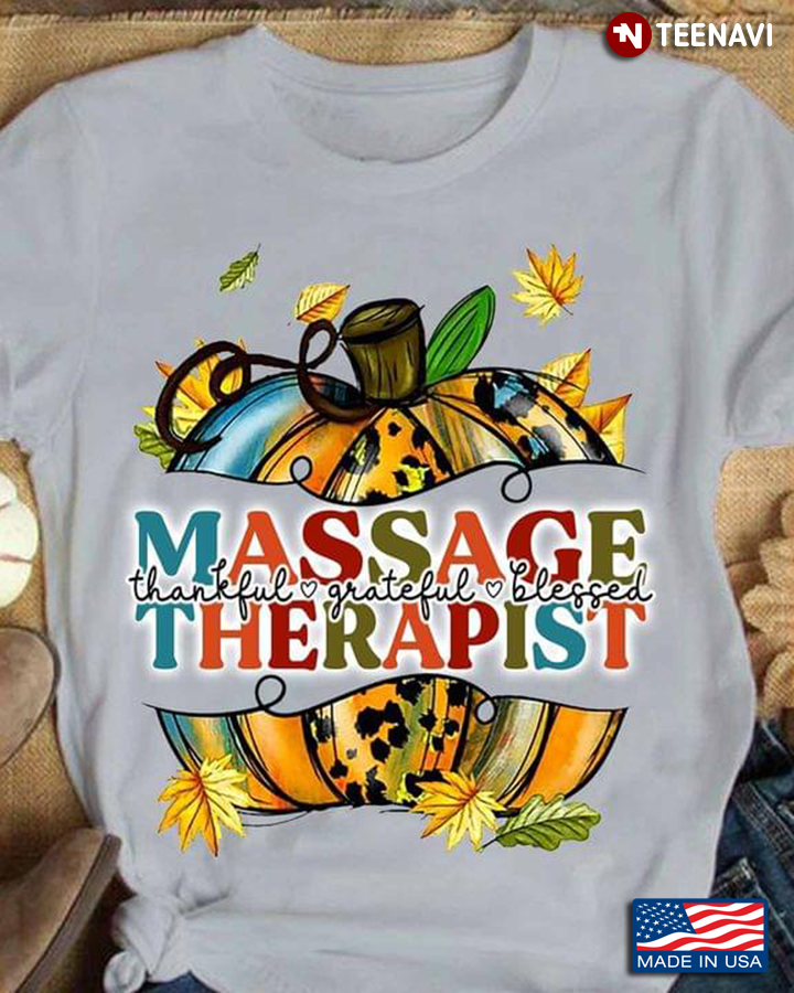 Massage Therapist Thankful Grateful Blessed Pumpkin Leopard Fall