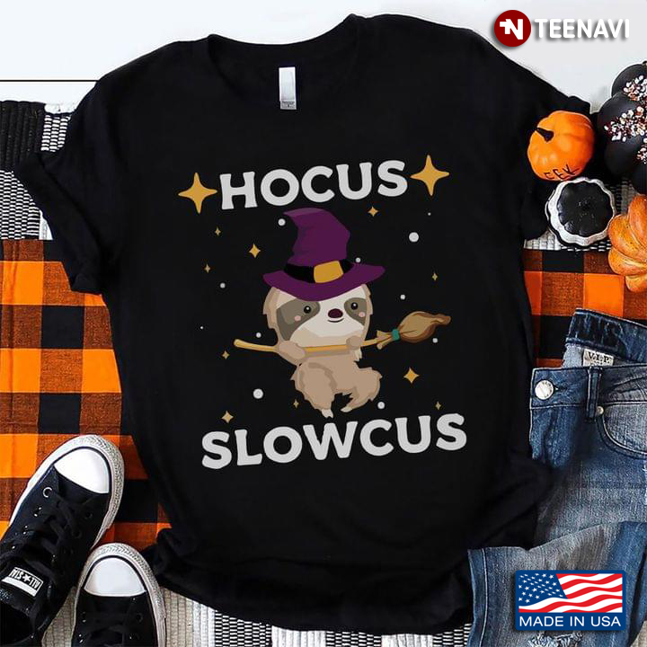 Hocus Slowcus Sloth Witch for Halloween Broom T-Shirt