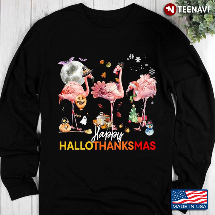 Happy Hallothanksmas Lovely Flamingos in Holiday Costumes