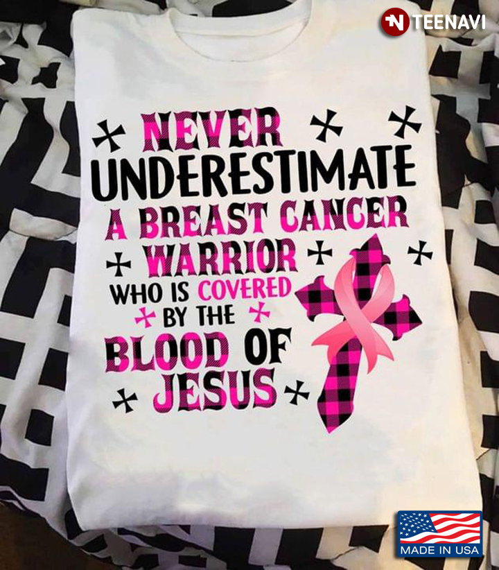 Never Underestimate A Breast Cancer Survivor Who is Covered By The Blood of Jesus Pink Buffalo Check