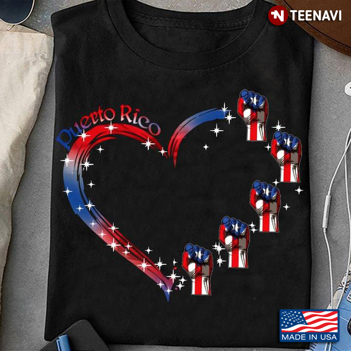 American Flag Strong Hand Puerto Rico Heart