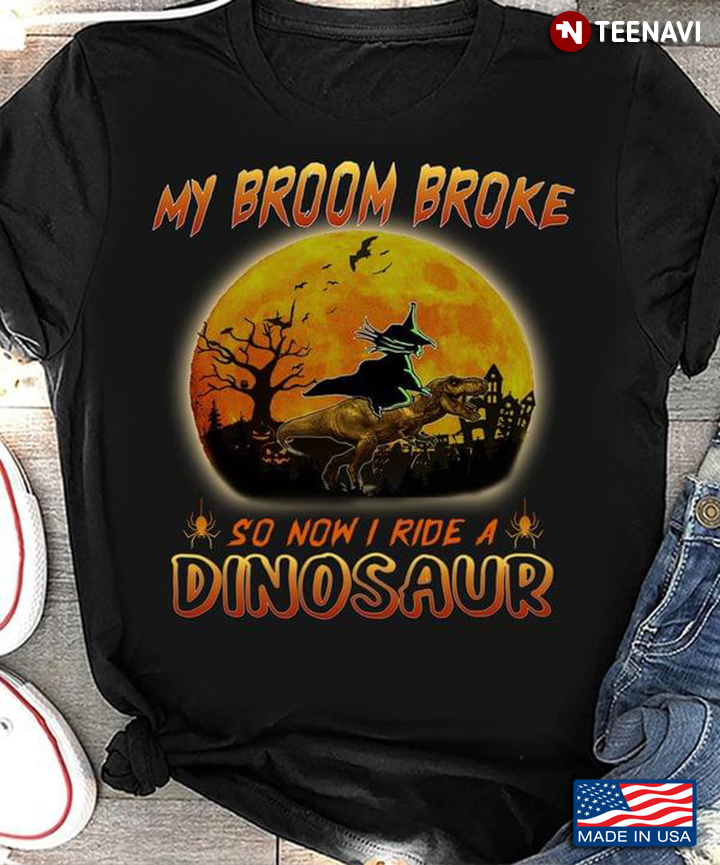 Halloween Witch My Broom Broke So Now I Ride A Dinosaur