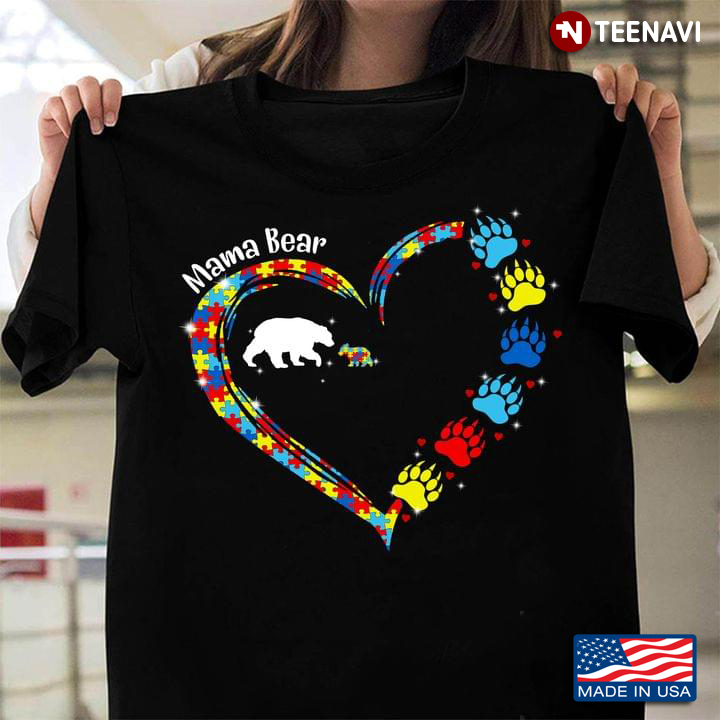 Mama Bear Love Heart Autism Awareness Gift for Mom