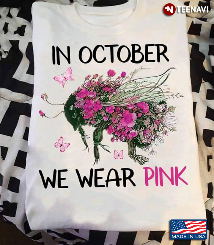 Floral Bee In October We Wear Pink Breast Cancer Awareness