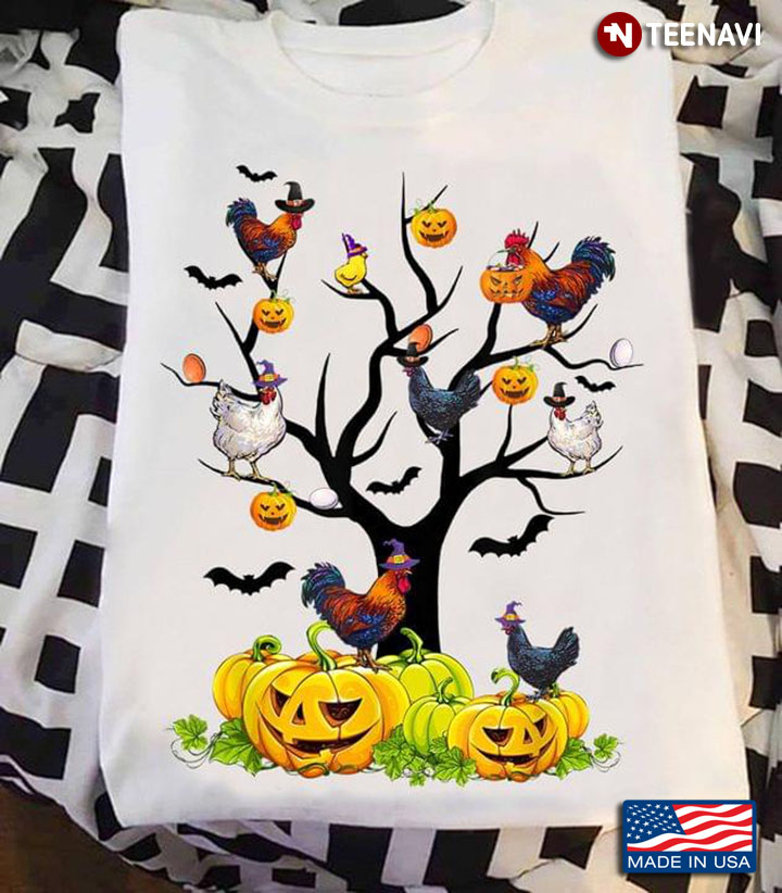 Halloween Chicken Tree and Scary Pumpkins T-Shirt