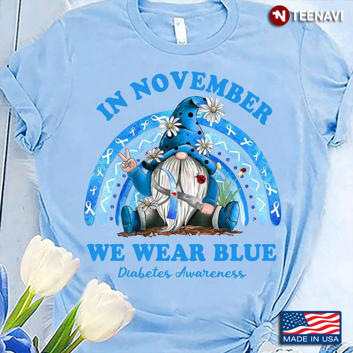 Gnome In November We Wear Blue Diabetes Awareness