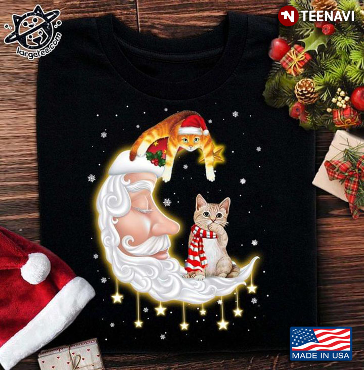 Crescent Moon Santa And Lovely Cat Merry Christmas