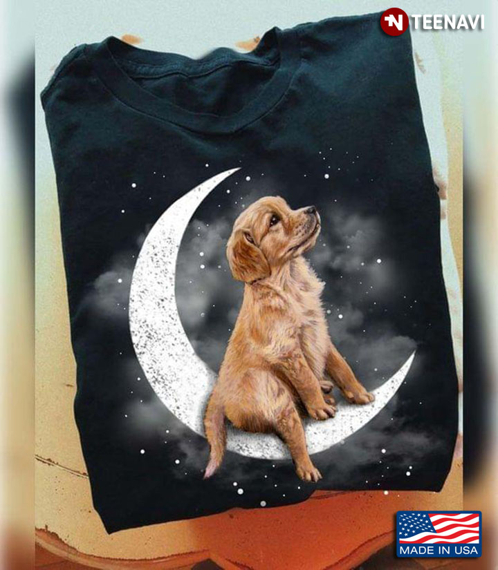 Golden Retriever Puppy on The Moon for Dog Lover