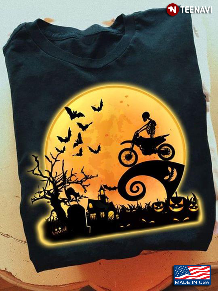 Skeleton Biker and Full Moon Happy Halloween